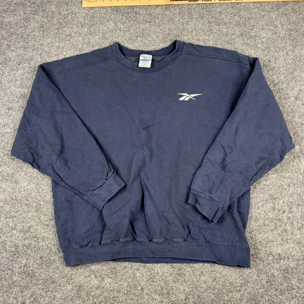 Reebok Sweatshirt Mens Size XL Navy Blue Crewneck Logo Pullover USA Made